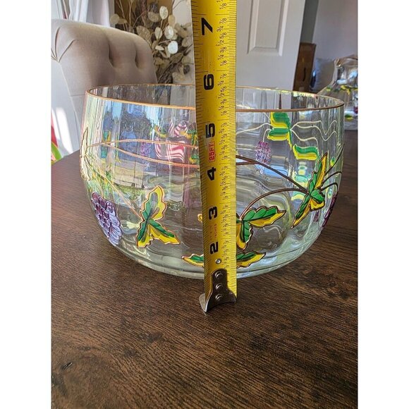 Hand-Painted Clear Glass Bowl With Grapes & Leaves Design - Picture 12 of 16